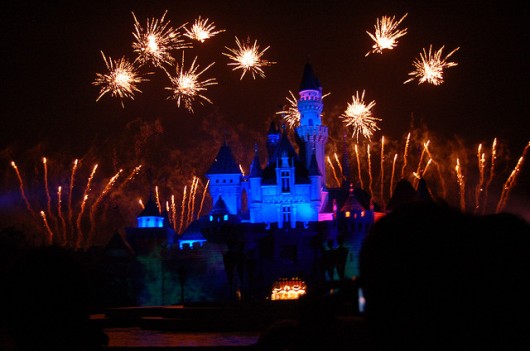 Hong Kong Disneyland fireworks at Sleeping Beauty Castle